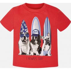 Mayoral - T-shirt dziecięcy 68-98 cm. Różowe t-shirty męskie marki Mayoral, z nadrukiem, z bawełny, z okrągłym kołnierzem. Za 54,90 zł.