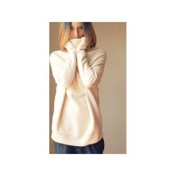 Beżowy golf buka bluza oversize. Brązowe bluzy damskie One mug a day, uniwersalny, bez wzorów, z bawełny, bez rękawów, długie, bez kaptura. Za 269,00 zł.