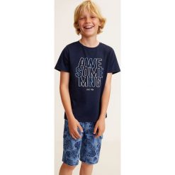 Mango Kids - Szorty dziecięce Leaves 110-164 cm. Niebieskie spodenki chłopięce Mango Kids, bez wzorów, z bawełny, casualowe. W wyprzedaży za 39,90 zł.
