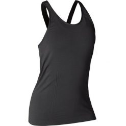Top bezszwowy YOGA damski. Czarne topy damskie DOMYOS, l, bez wzorów, z poliesteru, bez kołnierzyka. Za 39,99 zł.