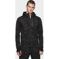 Bluza męska BLM072 - głęboka czerń allover. Bluzy męskie xxl, bez wzorów, z dzianiny, z kapturem, bez rękawów, z kapturem. Za 184,99 zł.