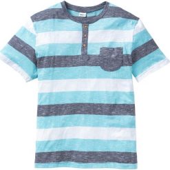 Shirt z dekoltem henley bonprix morski w paski. Niebieskie koszulki męskie bonprix, xl, w paski, z okrągłym kołnierzem, bez rękawów. Za 54,99 zł.