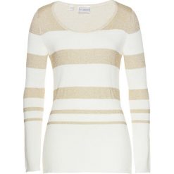 Sweter Premium bonprix złocisto-biel wełny. Żółte swetry damskie bonprix, bez wzorów, z wełny, bez rękawów, bez kaptura. Za 37,99 zł.