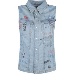 Diesel Kamizelka "De-Realy". Żółte kurtki damskie Diesel, bez wzorów, z denimu, bez kaptura. Za 249,00 zł.