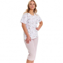 Piżama w kolorze biało-jasnoróżowym - t-shirt, spodnie. Białe piżamy damskie Doctor Nap, l. W wyprzedaży za 74,95 zł.