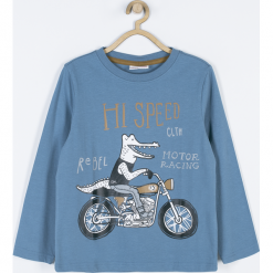 Koszulka. Niebieskie t-shirty chłopięce MOTORCYCLE CLUB, z aplikacjami, z elastanu, z długim rękawem. Za 34,90 zł.