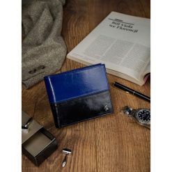 Portfel męski skórzany RFID Rovicky N992-VT2 - czarny / niebieski. Niebieskie portfele męskie ROVICKY, bez wzorów. Za 64,99 zł.