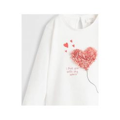 Mango Kids - Longsleeve dziecięcy Elena 80-104 cm. Białe bluzki dziewczęce z aplikacjami, z bawełny, z okrągłym kołnierzem, krótkie. Za 45,90 zł.