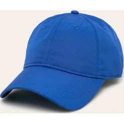 Lacoste - Czapka. Niebieskie czapki męskie Lacoste, z aplikacjami, z bawełny. W wyprzedaży za 139,90 zł.