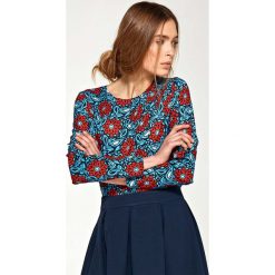 Kwiatowa Elegancka Wyjściowa Bluzka z Draperiami. Czerwone bluzki damskie marki Molly.pl, s, eleganckie, z okrągłym kołnierzem, z długim rękawem. Za 109,90 zł.