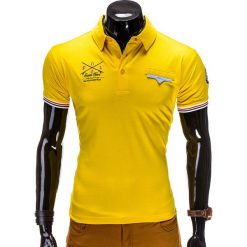 KOSZULKA MĘSKA POLO Z NADRUKIEM S510 - ŻÓŁTA. Żółte koszulki polo męskie marki Ombre Clothing, m, z aplikacjami, z bawełny. Za 19,99 zł.