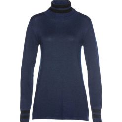 Sweter z golfem bonprix ciemnoniebiesko-czarny. Niebieskie swetry damskie bonprix, bez wzorów, bez rękawów, bez kaptura. Za 34,99 zł.