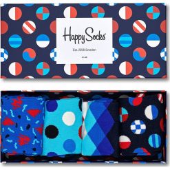 Happy Socks - Skarpetki Gift Box (4-pak). Niebieskie skarpetki damskie Happy Socks, bez wzorów. W wyprzedaży za 119,90 zł.