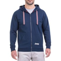 Bluza w kolorze niebieskim. Niebieskie bluzy męskie Jeep, s, z nadrukiem, z kapturem, bez rękawów, bez kaptura. W wyprzedaży za 124,95 zł.