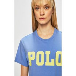 Polo Ralph Lauren - Top. Niebieskie bluzki damskie Polo Ralph Lauren, s, z nadrukiem, z bawełny, z okrągłym kołnierzem, z krótkim rękawem. W wyprzedaży za 179,90 zł.