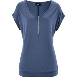 T-shirt z zamkiem, krótki rękaw bonprix indygo. Niebieskie t-shirty damskie bonprix, bez wzorów, bez kołnierzyka. Za 54,99 zł.