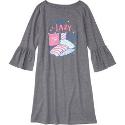 Koszula nocna bonprix szary melanż z nadrukiem. Szare koszule nocne damskie bonprix, z nadrukiem, klasyczne, z okrągłym kołnierzem, bez rękawów. Za 42,99 zł.