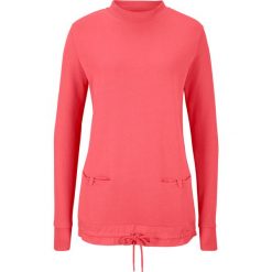 Bluza z wstawką z tkaniny bonprix kremowy koralowy. Różowe koszulki damskie bonprix, bez wzorów, z tkaniny, bez kołnierzyka, bez rękawów. Za 34,99 zł.