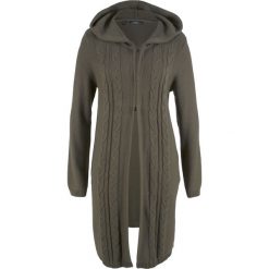 Długi sweter rozpinany z kapturem bonprix ciemnooliwkowy. Zielone kardigany damskie marki bonprix. Za 89,99 zł.