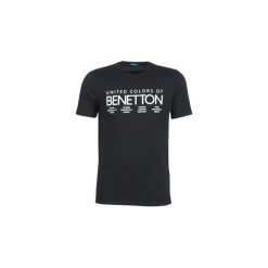 T-shirty z krótkim rękawem Benetton CLYDE. Czarne t-shirty męskie Benetton, s, bez wzorów, bez kołnierzyka, krótkie. Za 79,00 zł.