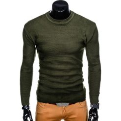 SWETER MĘSKI E135 - KHAKI. Brązowe swetry klasyczne męskie marki Inny, m, klasyczne, z klasycznym kołnierzykiem. Za 39,00 zł.