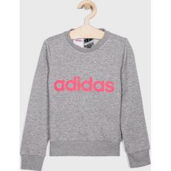 Adidas - Bluza dziecięca 128-170 cm. Szare bluzy dziewczęce Adidas, z nadrukiem, z elastanu, bez rękawów, bez kaptura. W wyprzedaży za 129,90 zł.
