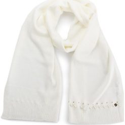 Szal LIU JO - Sciarpa Maglia Perle N68281 M0300 Bianco Iana 00086. Białe szaliki damskie Liu Jo, z materiału. Za 299,00 zł.
