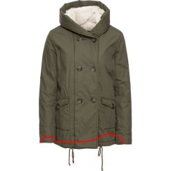 Krótka kurtka parka na podszewce z polaru "baranka" bonprix ciemnooliwkowy. Zielone kurtki damskie marki bonprix, bez wzorów, z polaru, krótkie, bez kaptura. Za 89,99 zł.