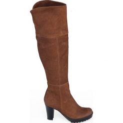 Kozaki za kolano - skóra naturalna - model 185 - kolor brązowy przecierka. Pomarańczowe kozaki damskie Zapato, na zimę, z dzianiny, klasyczne, na wysokim obcasie. W wyprzedaży za 393,75 zł.