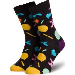 Skarpety Wysokie Unisex HAPPY SOCKS - BAS01-9300 Czarny Kolorowy. Czarne skarpetki damskie Happy Socks, bez wzorów, z elastanu. Za 39,90 zł.