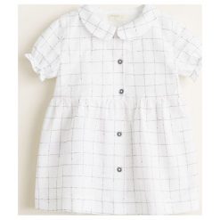 Mango Kids - Sukienka dziecięca Mina 80-104 cm. Białe sukienki dziewczęce Mango Kids, z haftami, z bawełny, casualowe, z krótkim rękawem, krótkie, mini, rozkloszowane. Za 119,90 zł.