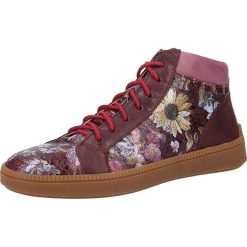 Skórzane sneakersy w kolorze czerwonym ze wzorem. Czerwone trampki i tenisówki damskie Think!, bez wzorów, na sznurówki. W wyprzedaży za 439,95 zł.