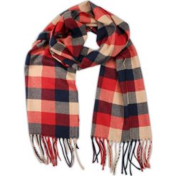 Beżowo-Czerwono-Granatowy Jesienno-Zimowy Ciepły Szalik Męski w Kratkę, z Frędzlami SZAEMACSHSTR600030. Czerwone szaliki męskie Em men's accessories, na zimę, w kratkę, z materiału. W wyprzedaży za 29,00 zł.
