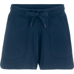 Szorty dresowe z wiązanym paskiem bonprix ciemnoniebieski. Niebieskie spodnie damskie bonprix, z dresówki. Za 37,99 zł.