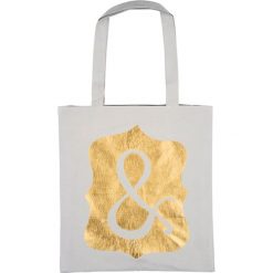 Torebki klasyczne damskie: Torba „libri_x – &” w kolorze biało-złotym – 38 x 41 cm