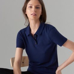 Koszulka polo - Niebieski. Niebieskie koszulki damskie Mohito, s, bez wzorów, polo, bez rękawów. Za 59,99 zł.