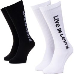 Zestaw 2 par wysokich skarpet unisex LEVI'S® - 37157-0235 White/Black. Czarne skarpetki damskie bez wzorów, z elastanu. Za 39,00 zł.