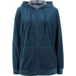 Bluza rozpinana z dzianiny welurowej nicki bonprix ciemnoniebieski. Niebieskie bluzy damskie marki bonprix, bez wzorów, z dzianiny, bez rękawów, bez kaptura. Za 44,99 zł.