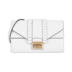 Skórzana torebka w kolorze białym - 21 x 12 x 3 cm. Białe torebki klasyczne damskie Michael Kors Accessoires, w paski, ze skóry, na ramię, bez dodatków. W wyprzedaży za 703,95 zł.