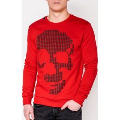 Bluza męska bez kaptura z nadrukiem B904 - czerwona/czarna. Czerwone bluzy męskie Ombre Clothing, s, z nadrukiem, z bawełny, z kapturem, bez rękawów, bez kaptura. Za 39,00 zł.