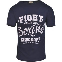 Koszulka męska t-shirt z nadrukiem granatowa Recea. Koszulki męskie Recea, m, z nadrukiem, z bawełny, bez kołnierzyka, bez rękawów. W wyprzedaży za 9,99 zł.