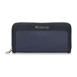 Skórzany portfel w kolorze granatowym - (S)20 x (W)10 cm. Niebieskie portfele damskie Kazar, bez wzorów, ze skóry. W wyprzedaży za 239,95 zł.