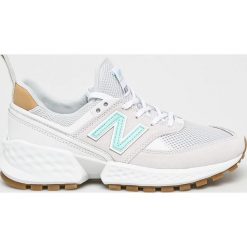 New Balance - Buty. Białe buty sportowe damskie New Balance, bez wzorów, ze skóry, sportowe, na fitness i siłownię. W wyprzedaży za 269,90 zł.