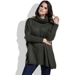 Oliwkowy Sweter Ciepły Luźny z Golfem. Zielone piżamy damskie marki Molly.pl, uniwersalny, bez wzorów, bez rękawów, długie, bez kaptura. Za 131,90 zł.