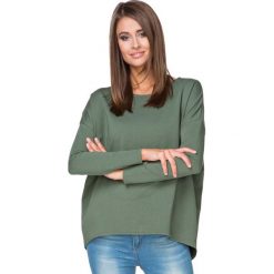 Khaki Bluza z Dłuższym Tyłem. Brązowe długie bluzy damskie marki Molly.pl, l, z bawełny, z długim rękawem. Za 129,90 zł.
