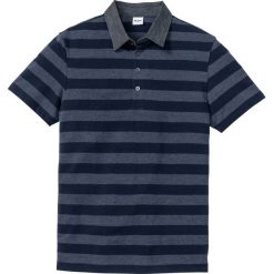 Shirt polo z dżinsowym kołnierzykiem bonprix niebieski w paski. Niebieskie koszulki męskie bonprix, s, w paski, bez rękawów. Za 54,99 zł.