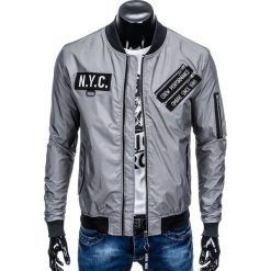 KURTKA MĘSKA PRZEJŚCIOWA BOMBERKA C349 - SZARA. Szare kurtki męskie bomber marki Ombre Clothing, m, z poliesteru. Za 99,00 zł.