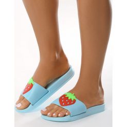 Niebieskie Klapki Unset. Niebieskie klapki damskie Born2be, w paski, bez obcasa, na płaskiej podeszwie. Za 24,99 zł.
