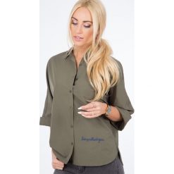 Khaki Haftowana Koszula BB20622. Brązowe koszule damskie marki Fasardi, m, z haftami. Za 49,00 zł.