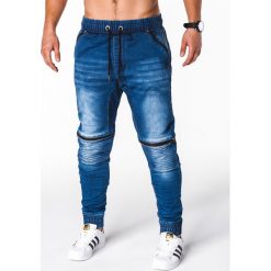 Joggery męskie: SPODNIE MĘSKIE JEANSOWE JOGGERY P651 – NIEBIESKIE